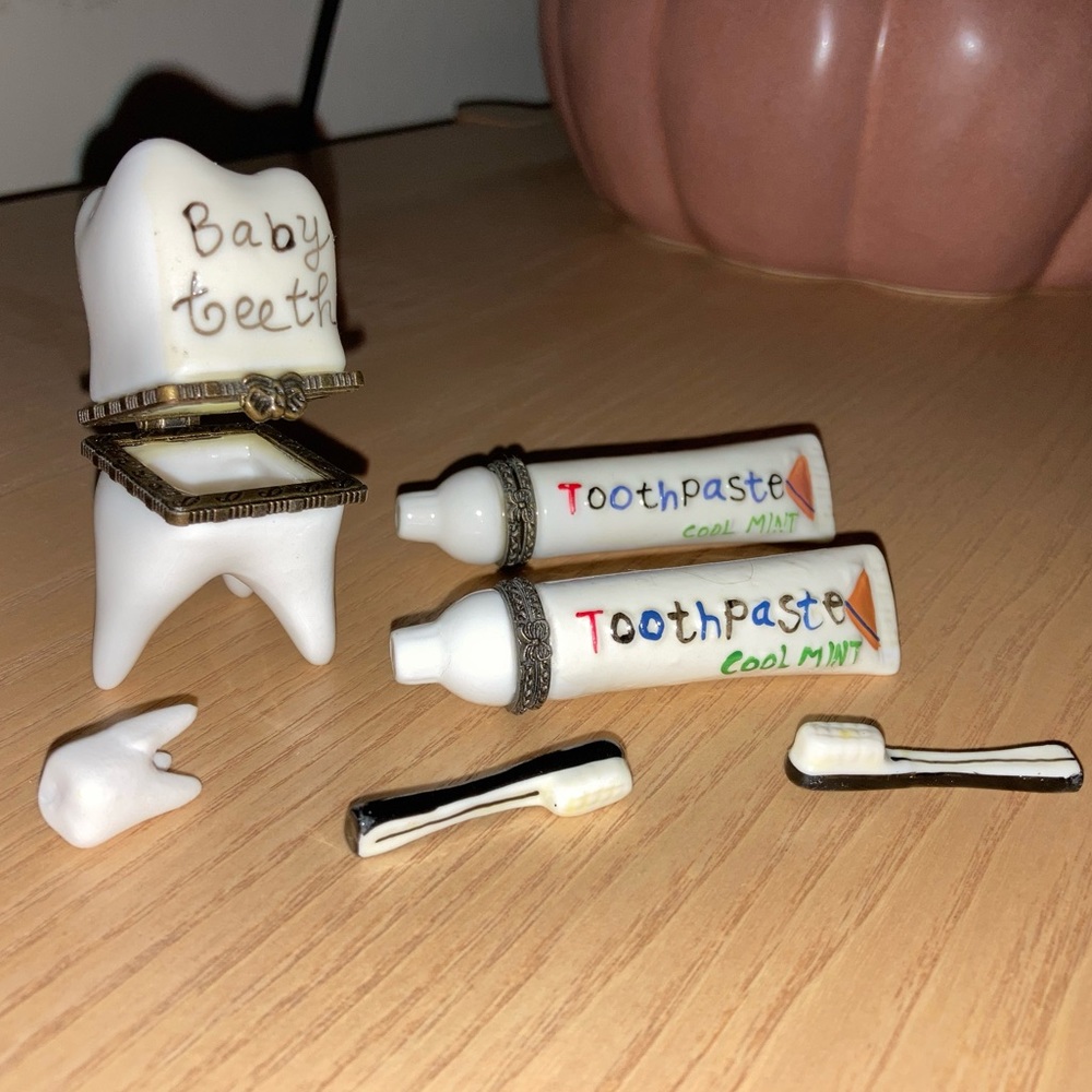 Vintage Dental Teeth Toothpaste Porcelain Box Trinket Box Dentist Decor Lot
